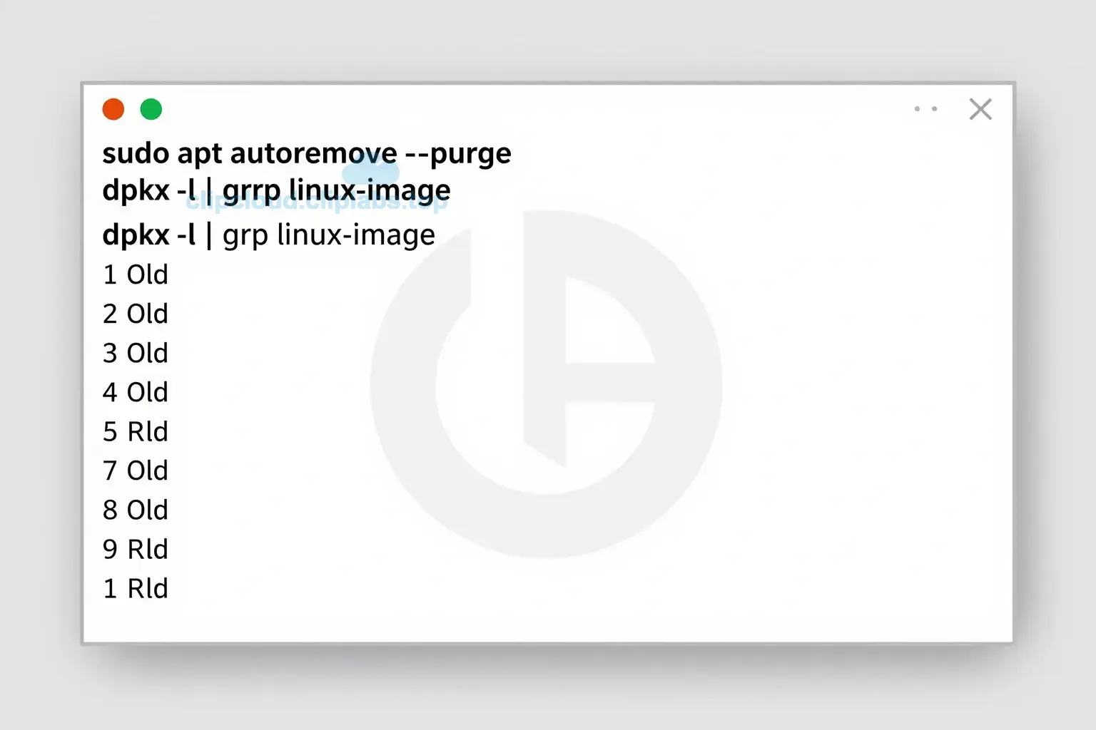 A clean, modern Linux terminal window showing commands like 'sudo apt autoremove --purge' and 'dpkg -l | grep linux-image' being executed, with visible output listing old kernel versions marked for removal, subtle background of a Linux distribution logo (e.g., Ubuntu) in soft grayscale, no text overlays or UI elements beyond the terminal, professional and educational tone